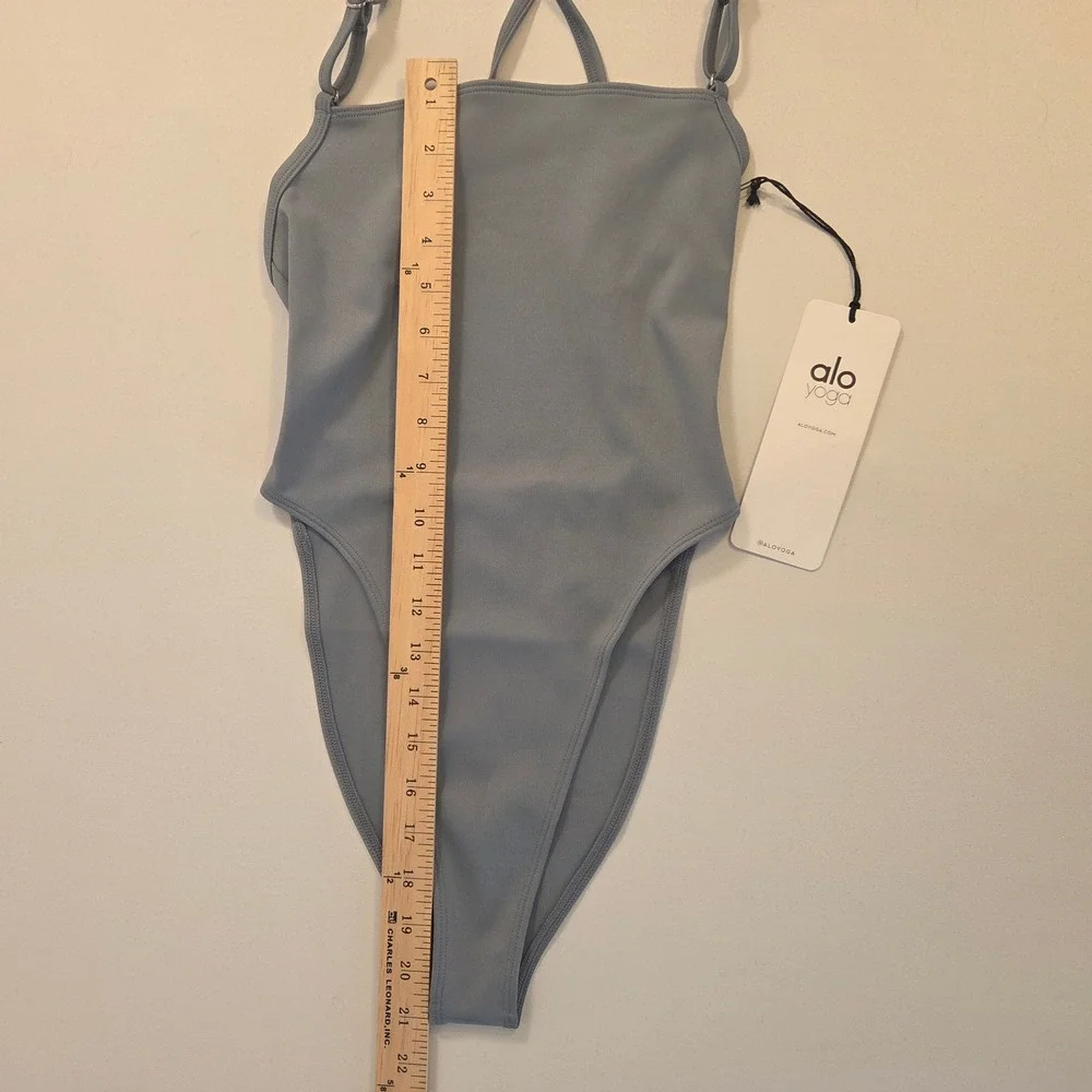 Alo Yoga Thrill Seeker Bodysuit Steel Blue XXS W8124R Strappy Back NWT